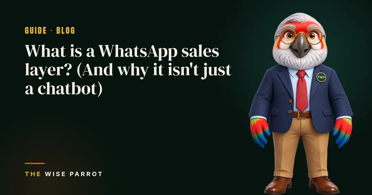 What is a WhatsApp sales layer? (And why it isn't just a chatbot): cover illustration with The Wise Parrot mascot